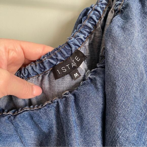 1. State Chambray One Shoulder Ruffle Jumpsuit - Picture 5 of 7